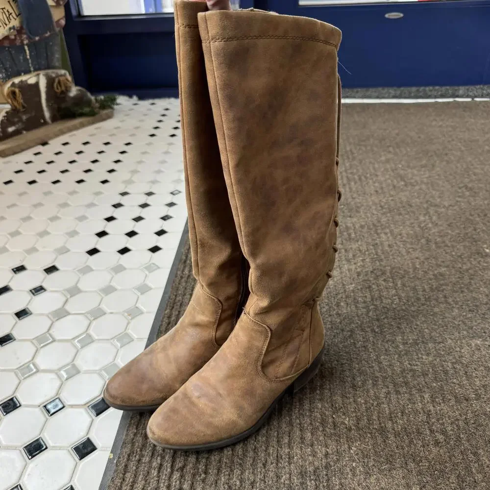BareTraps Knee‎ High Boots Lace Up Zipper Brown size 6M